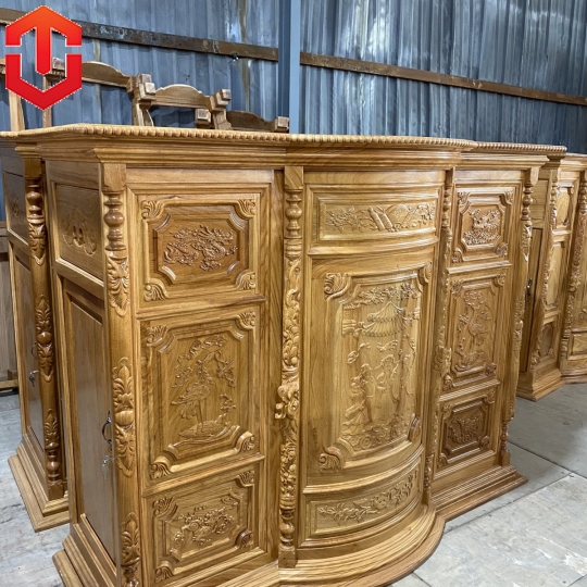 TỦ THỜ BỤNG PHỆ GÕ ĐỎ MẶT CHẠM TAM ĐA 1M97 - Ảnh 5