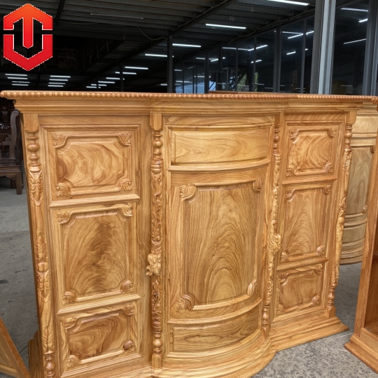 TỦ THỜ BỤNG PHỆ GÕ ĐỎ 1M8 MẶT TRƠN - Ảnh 2