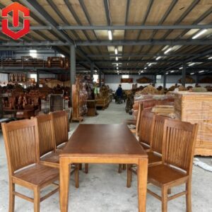 BÀN ĂN SỒI MÀU ÓC CHÓ 6 GHẾ NAN DỌC