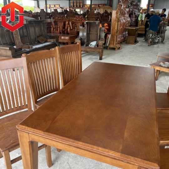 BÀN ĂN SỒI MÀU ÓC CHÓ 6 GHẾ NAN DỌC - Ảnh 2