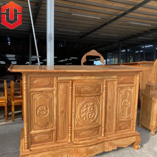 TỦ THỜ GÕ ĐỎ 1M97 CHẠM CHỮ - Ảnh 2