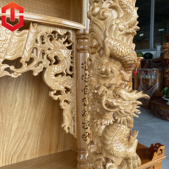 BÀN THỜ ÔNG ĐỊA GÕ ĐỎ 80 CỘT 14 RỒNG CUỘN - Ảnh 2