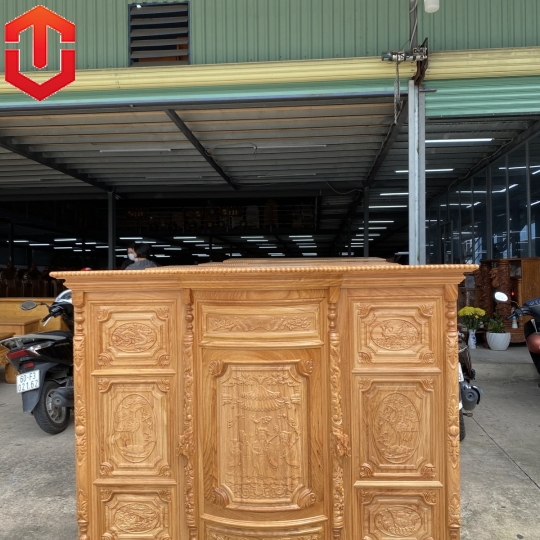 TỦ THỜ BỤNG PHỆ GÕ ĐỎ 1M8 MẶT CHẠM - Ảnh 2