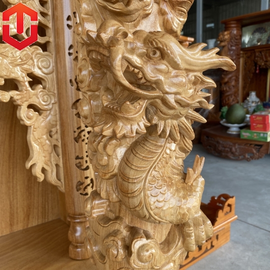 BÀN THỜ ÔNG ĐỊA GÕ ĐỎ 80 CỘT 14 RỒNG CUỘN - Ảnh 5