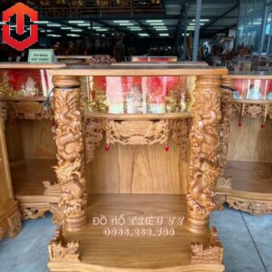 BÀN THỜ ÔNG ĐỊA GÕ ĐỎ 80 CỘT 14 RỒNG CUỘN