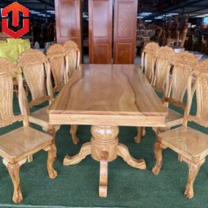 BÀN ĂN GÕ ĐỎ MẶT 3F - 8 GHẾ