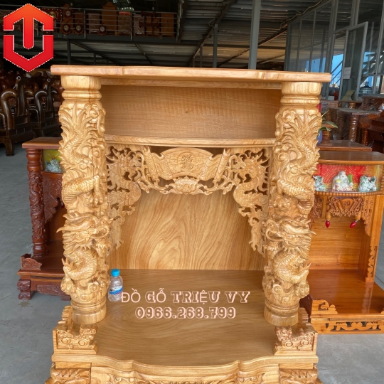 BÀN THỜ ÔNG ĐỊA GÕ ĐỎ 80 CỘT 14 RỒNG CUỘN - Ảnh 3