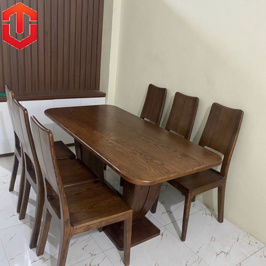 Bàn ăn 6 ghế gỗ sồi nga kiểu chân vòng - Ảnh 2