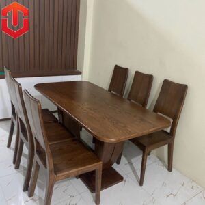 Bàn ăn 6 ghế gỗ sồi nga kiểu chân vòng