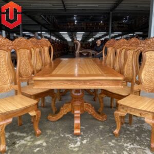 BÀN ĂN BÁNH TÂY CĂM XE MẶT GÕ 8 GHẾ