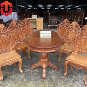 BÀN GHẾ ĂN OVANL GÕ ĐỎ 6 GHẾ