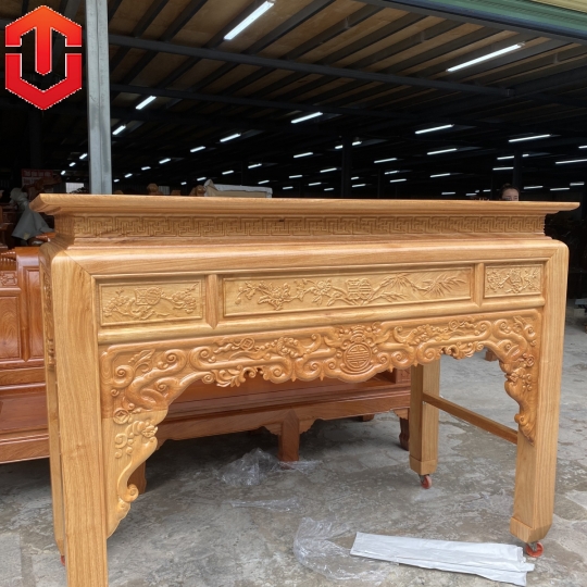 BÀN CÚNG CHẠM NHƯ Ý GÕ ĐỎ 1M75 - Ảnh 2