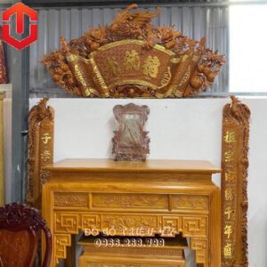 BÀN CÚNG GÕ ĐỎ CHẠM SEN 1M53 KÈM BÀN CƠM