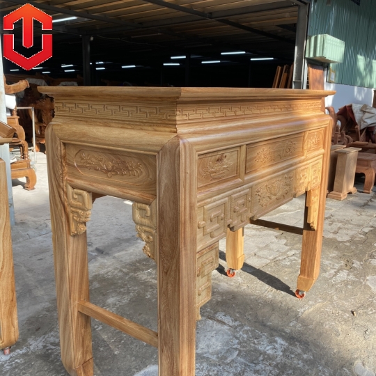 BÀN CÚNG GÕ ĐỎ CHẠM SEN 1M53 KÈM BÀN CƠM - Ảnh 5