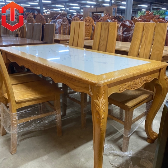 BÀN ĂN SỒI MẶT ĐÁ CHÂN LUY 6 GHẾ - Ảnh 5