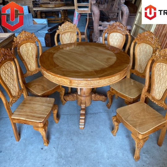 BÀN ĂN TRÒN CĂM XE MẶT GÕ 6 GHẾ - Ảnh 3