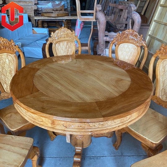 BÀN ĂN TRÒN CĂM XE MẶT GÕ 6 GHẾ - Ảnh 5