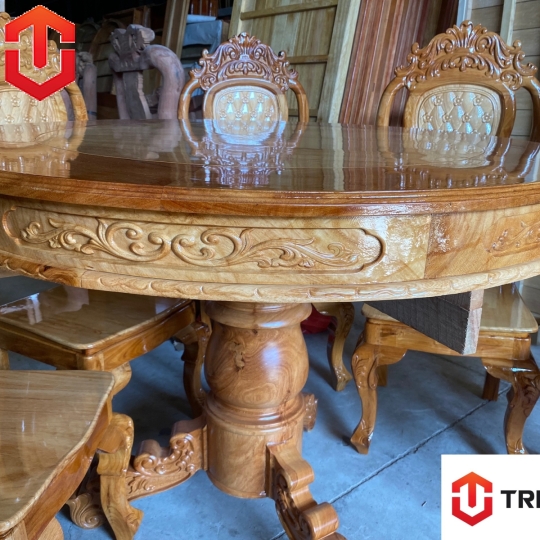 BÀN ĂN TRÒN CĂM XE MẶT GÕ 6 GHẾ - Ảnh 7