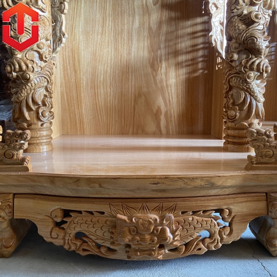 BÀN THỜ ÔNG ĐỊA RỒNG CUỘN GÕ ĐỎ 80CM - Ảnh 3