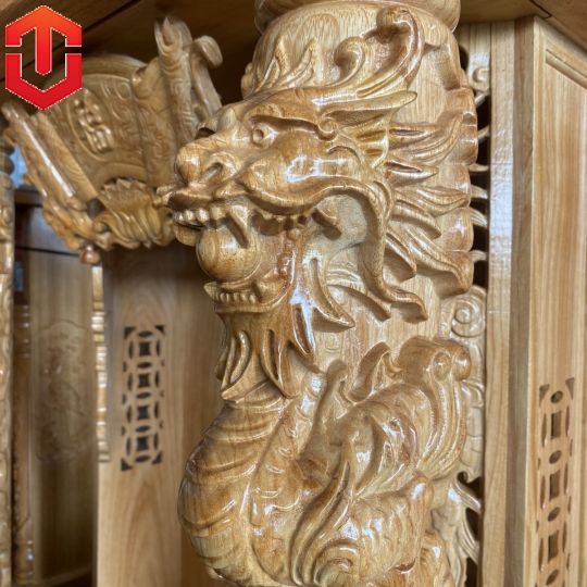 BÀN THỜ ÔNG ĐỊA RỒNG CUỘN GÕ ĐỎ 80CM - Ảnh 6
