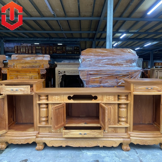KỆ TIVI CỘT LÕM 2M6 GÕ ĐỎ - Ảnh 2