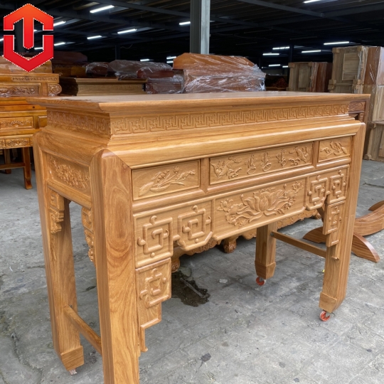 BÀN CÚNG GỖ GÕ ĐỎ CHẠM SEN 1M53 - Ảnh 8
