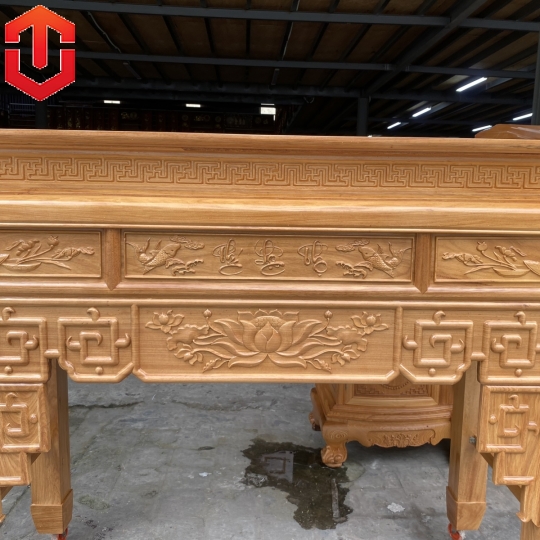 BÀN CÚNG GỖ GÕ ĐỎ CHẠM SEN 1M53 - Ảnh 5