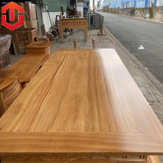 BÀN CÚNG GỖ GÕ ĐỎ CHẠM SEN 1M53 - Ảnh 6
