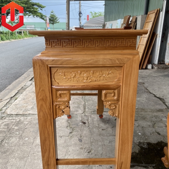 BÀN CÚNG GỖ GÕ ĐỎ CHẠM SEN 1M53 - Ảnh 2