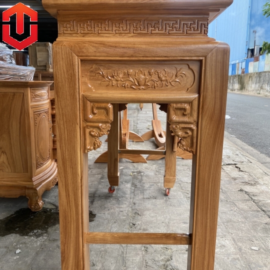 BÀN CÚNG GỖ GÕ ĐỎ CHẠM SEN 1M53 - Ảnh 4