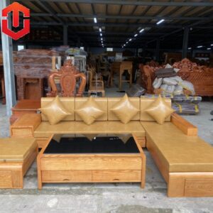 SOFA GÓC CHÂN CUỐN GỖ SỒI LAU MÀU HƯƠNG VÀNG - VẾ PHẢI