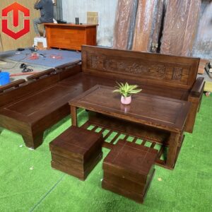SOFA GÓC NHỎ 2Mx1M8 SỒI TỰA ĐỤC CẢNH LAU MÀU ÓC CHÓ