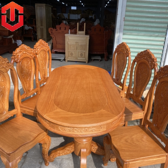 BÀN ĂN OVAL GÕ ĐỎ 6 GHẾ - Ảnh 9