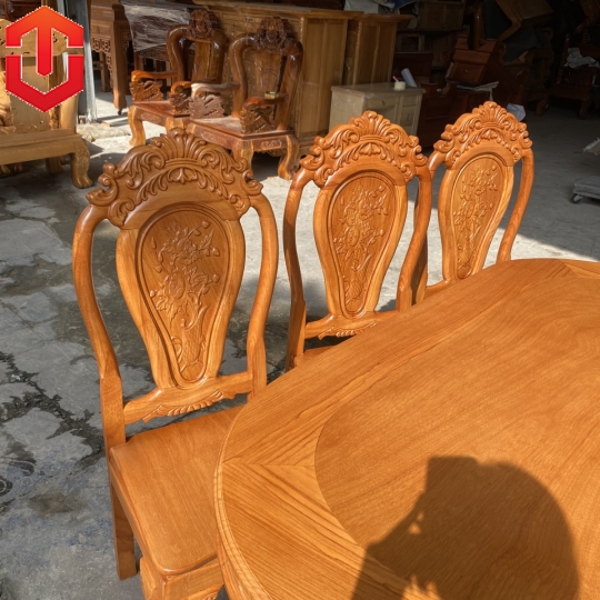 BÀN ĂN OVAL GÕ ĐỎ 6 GHẾ - Ảnh 6