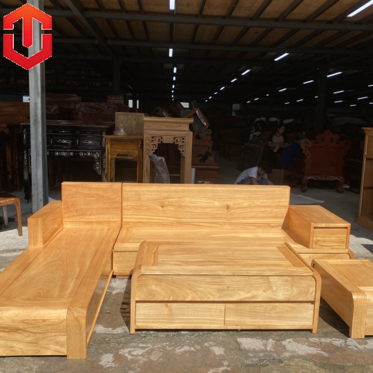 SOFA GÓC CHÂN CUỐN GỖ GÕ ĐỎ