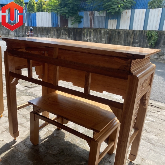 BÀN CÚNG GÕ ĐỎ 1M53 CHẠM SEN + BÀN CƠM - Ảnh 10