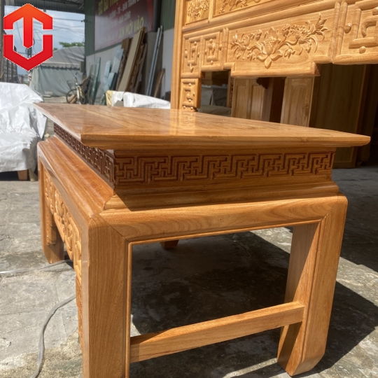 BÀN CÚNG GÕ ĐỎ 1M53 CHẠM SEN + BÀN CƠM - Ảnh 12