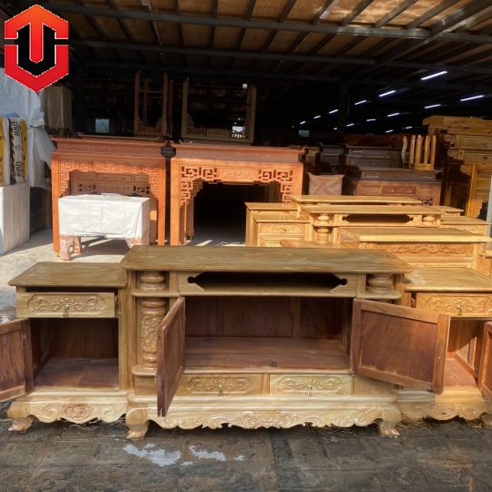 KỆ TIVI CỘT NHO GỖ GÕ ĐỎ 2M4 - Ảnh 13