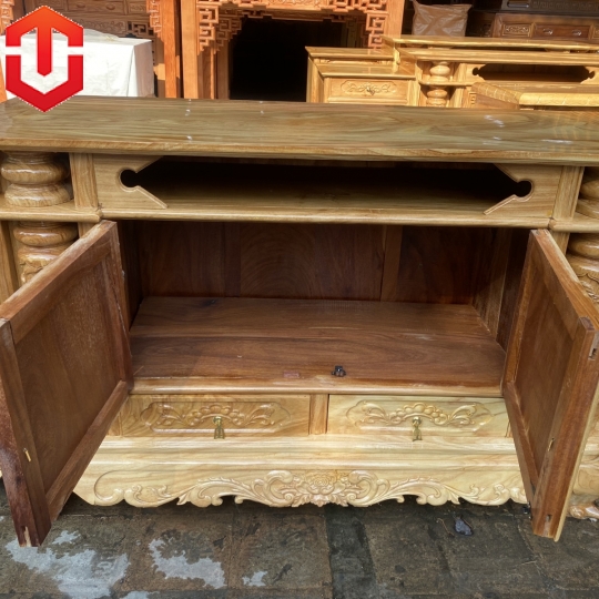 KỆ TIVI CỘT NHO GỖ GÕ ĐỎ 2M4 - Ảnh 3
