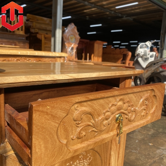 KỆ TIVI CỘT NHO GỖ GÕ ĐỎ 2M4 - Ảnh 8