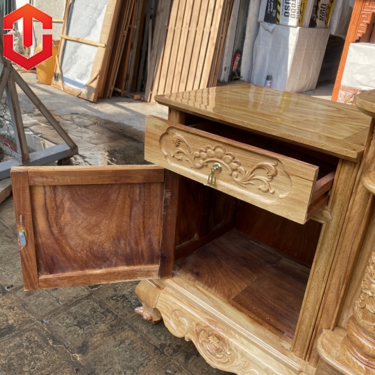 KỆ TIVI CỘT NHO GỖ GÕ ĐỎ 2M4 - Ảnh 2
