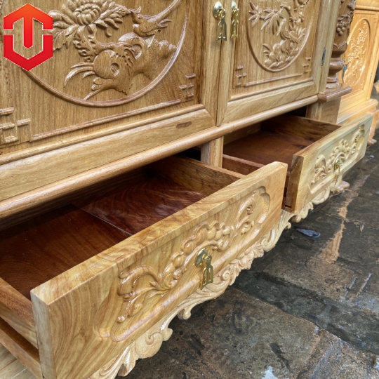 KỆ TIVI CỘT NHO GỖ GÕ ĐỎ 2M4 - Ảnh 12