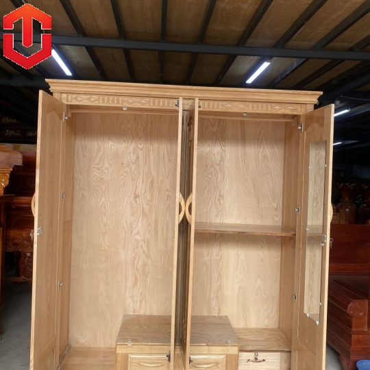 TỦ ÁO GỖ SỒI 4 CÁNH - MÀU TỰ NHIÊN - Ảnh 9