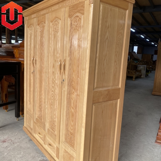 TỦ ÁO GỖ SỒI 4 CÁNH - MÀU TỰ NHIÊN - Ảnh 2