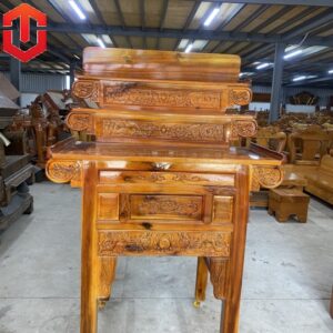 BÀN CÚNG TRÀM 3 TẦNG 1M07 CHẠM RỒNG - MÀU VÀNG