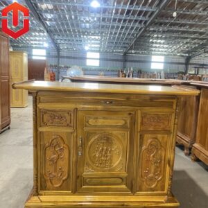 TỦ THỜ TRÀM 1M53 CHẠM TAM ĐA - MÀU VÀNG