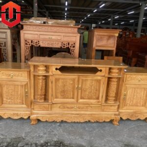 KỆ CỘT NHÔ GÕ ĐỎ 2M2 - KỆ TIVI