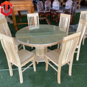 BÀN ĂN TRÒN SỒI 6 GHẾ - MÀU TỰ NHIÊN