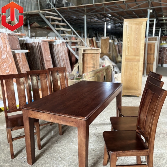 BÀN ĂN SỒI - 6 GHẾ 2 LÁ DỌC MÀU ÓC CHÓ - Ảnh 3