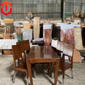 BÀN ĂN SỒI CHÂN QUỲ - 6 GHẾ BA TIÊU MÀU ÓC CHÓ